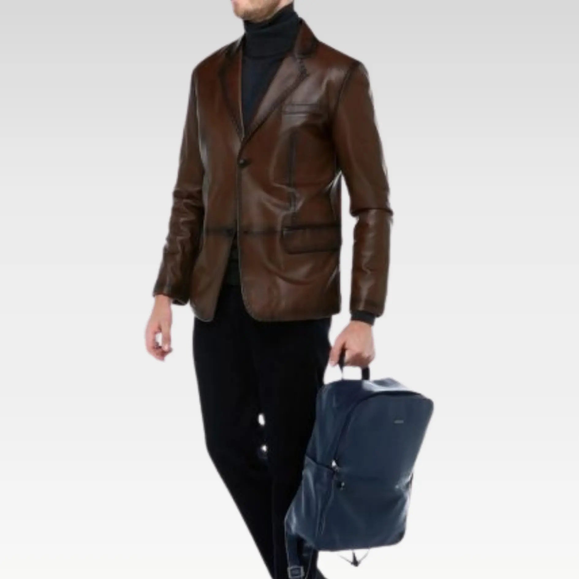 Wine Genuine Leather Blazer Brown