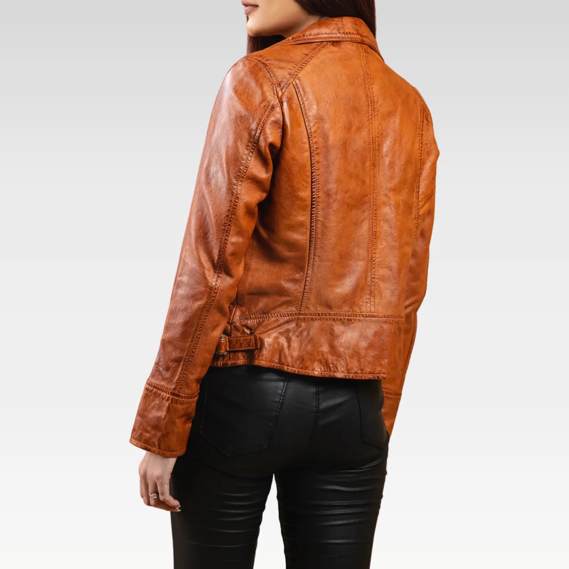 Tan Brown Real Leather Biker Jacket