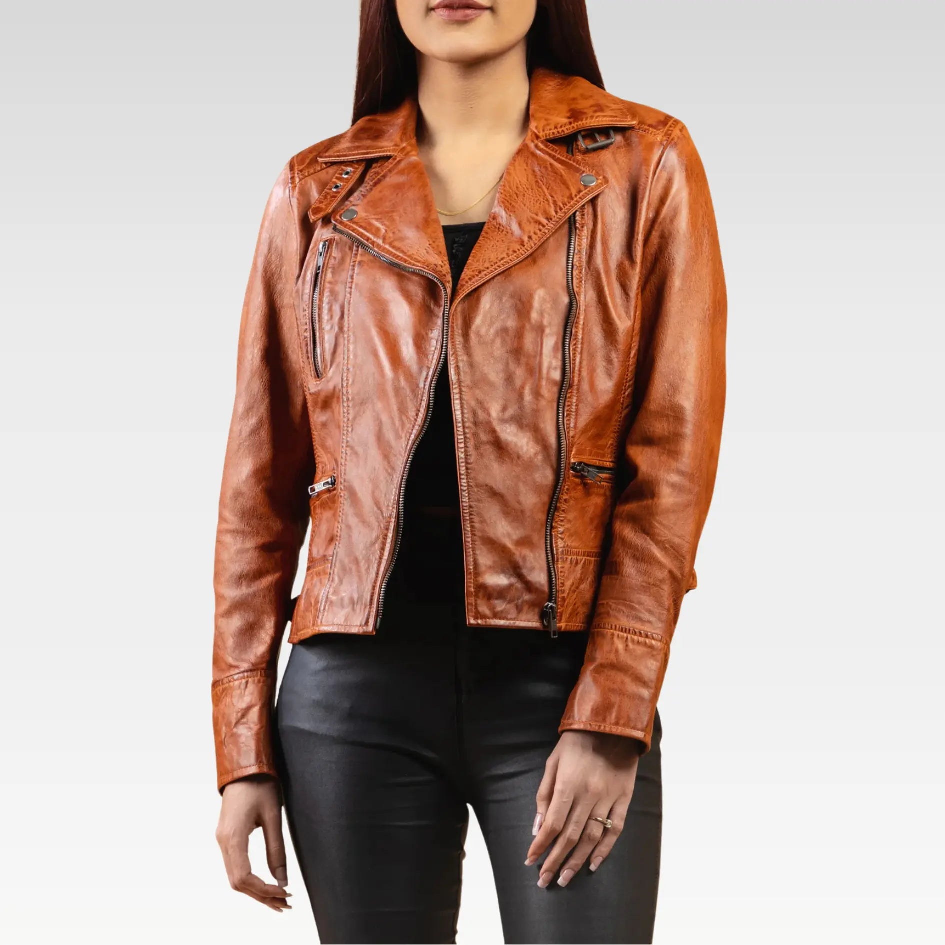 Tan Brown Real Leather Biker Jacket