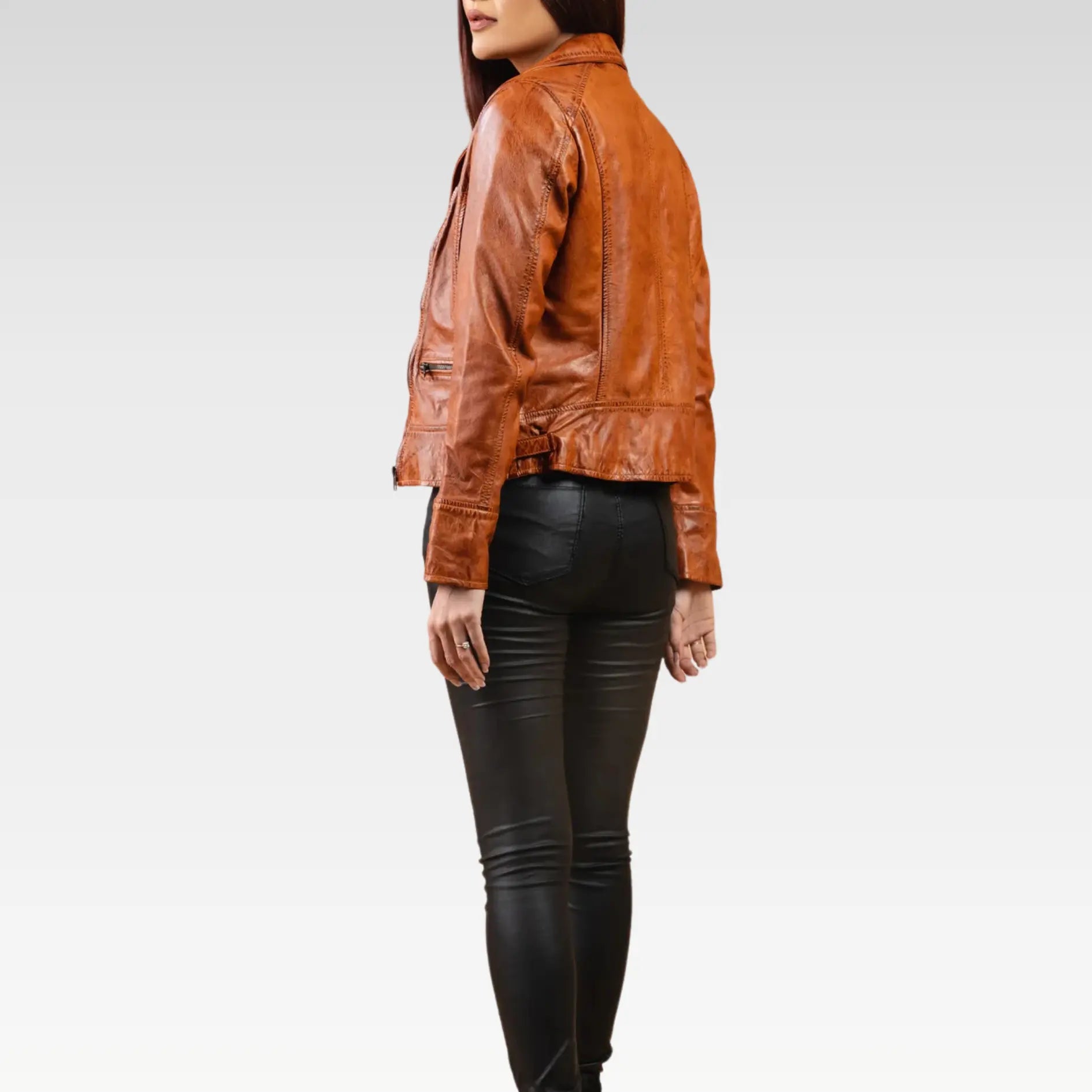Tan Brown Real Leather Biker Jacket