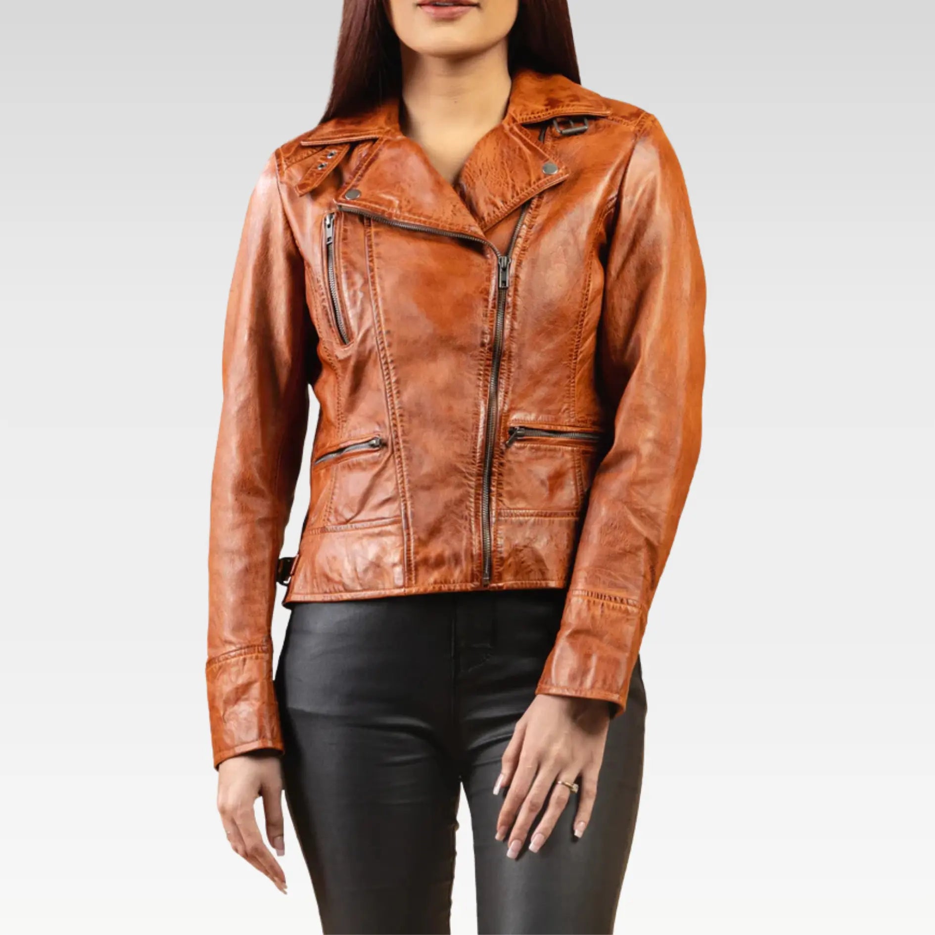 Tan Brown Real Leather Biker Jacket