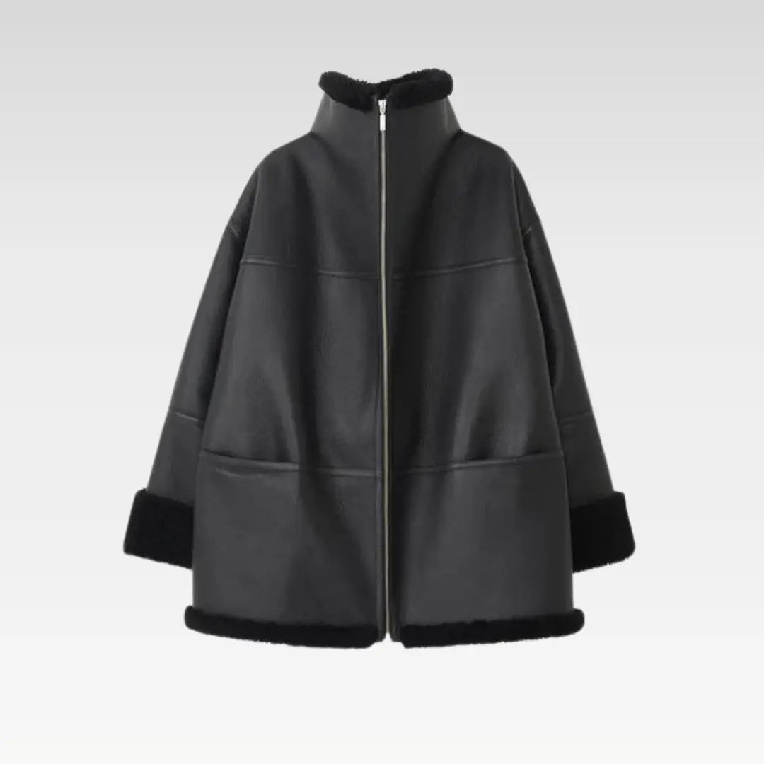 Women B3 RAF Aviator Black Styled Sheepskin Shearling Leather Jacket