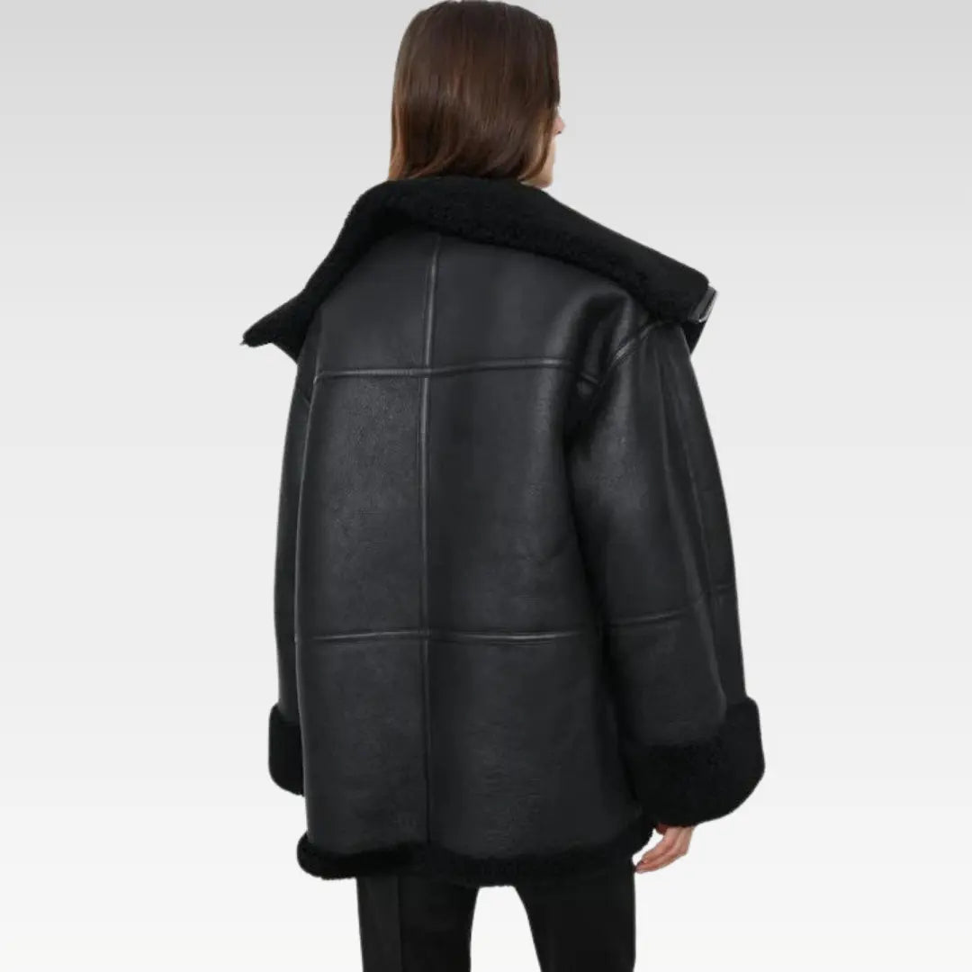 Women B3 RAF Aviator Black Styled Sheepskin Shearling Leather Jacket