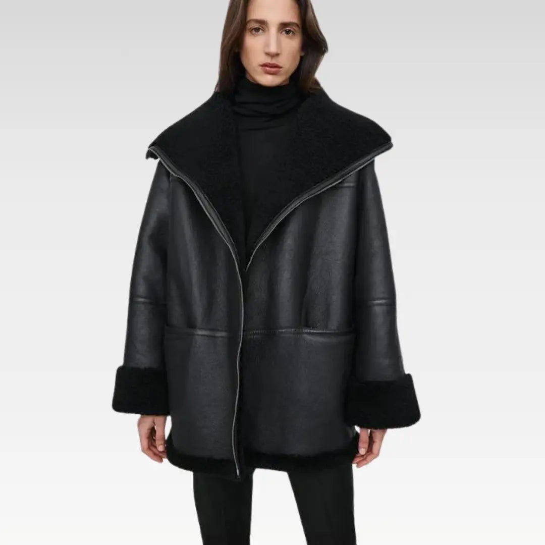 Women B3 RAF Aviator Black Styled Sheepskin Shearling Leather Jacket