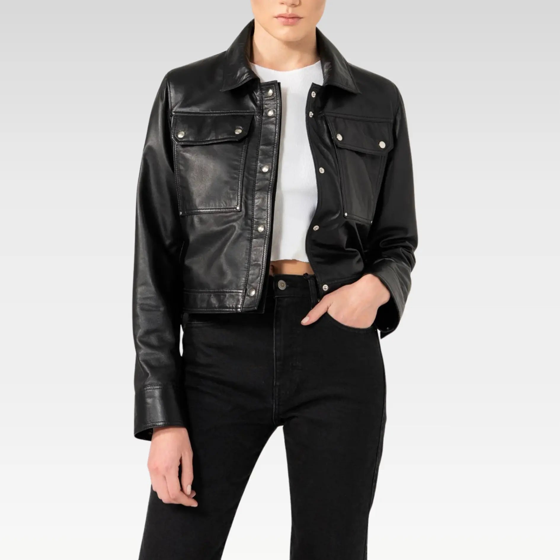 Women Black Unique Design Leather Jacket