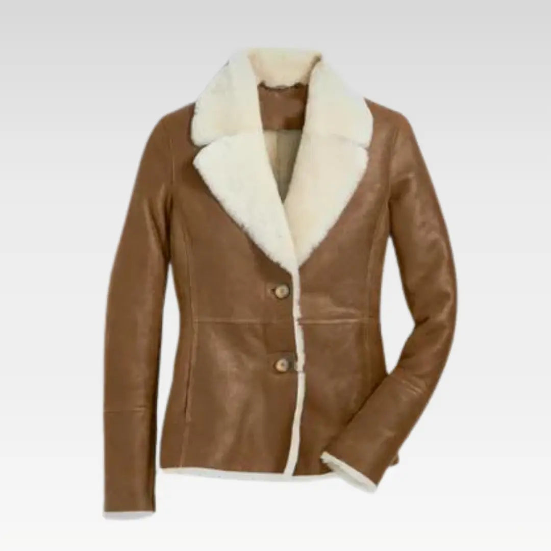 Women Camel Brown B3 Shearling Pilot Leather Aviator Jacket
