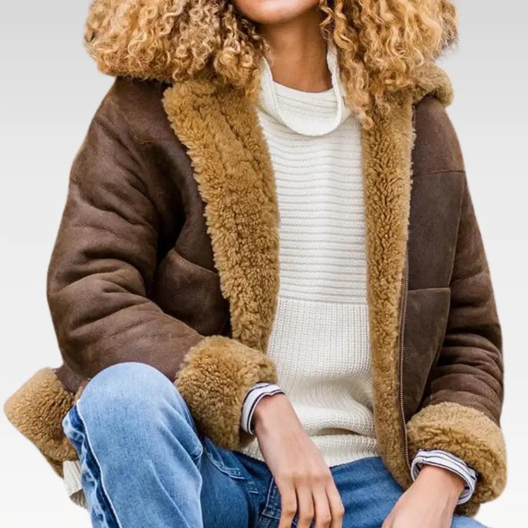 Women Flight Leather Bomber Aviator Jacket