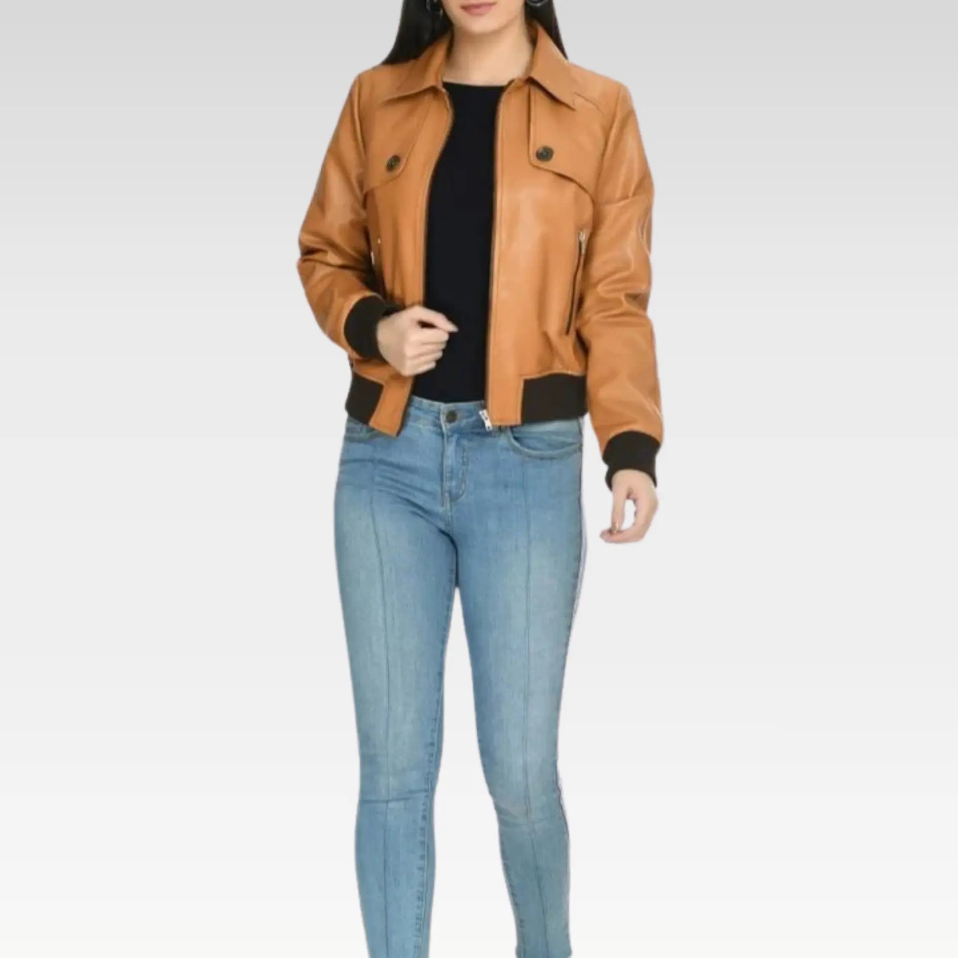 Women Leather Bomber Jacket By Bovshe