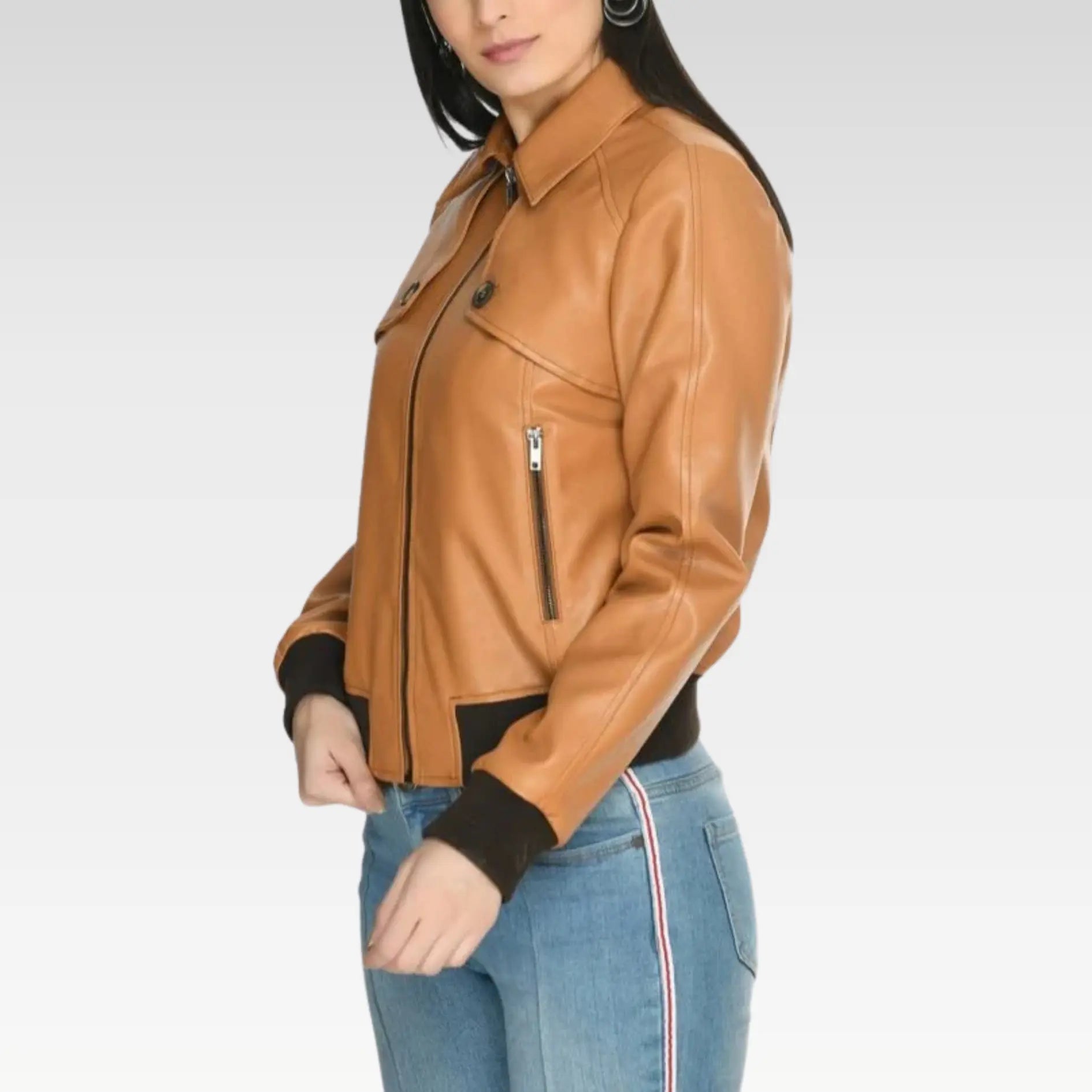 Women Leather Bomber Jacket By Bovshe