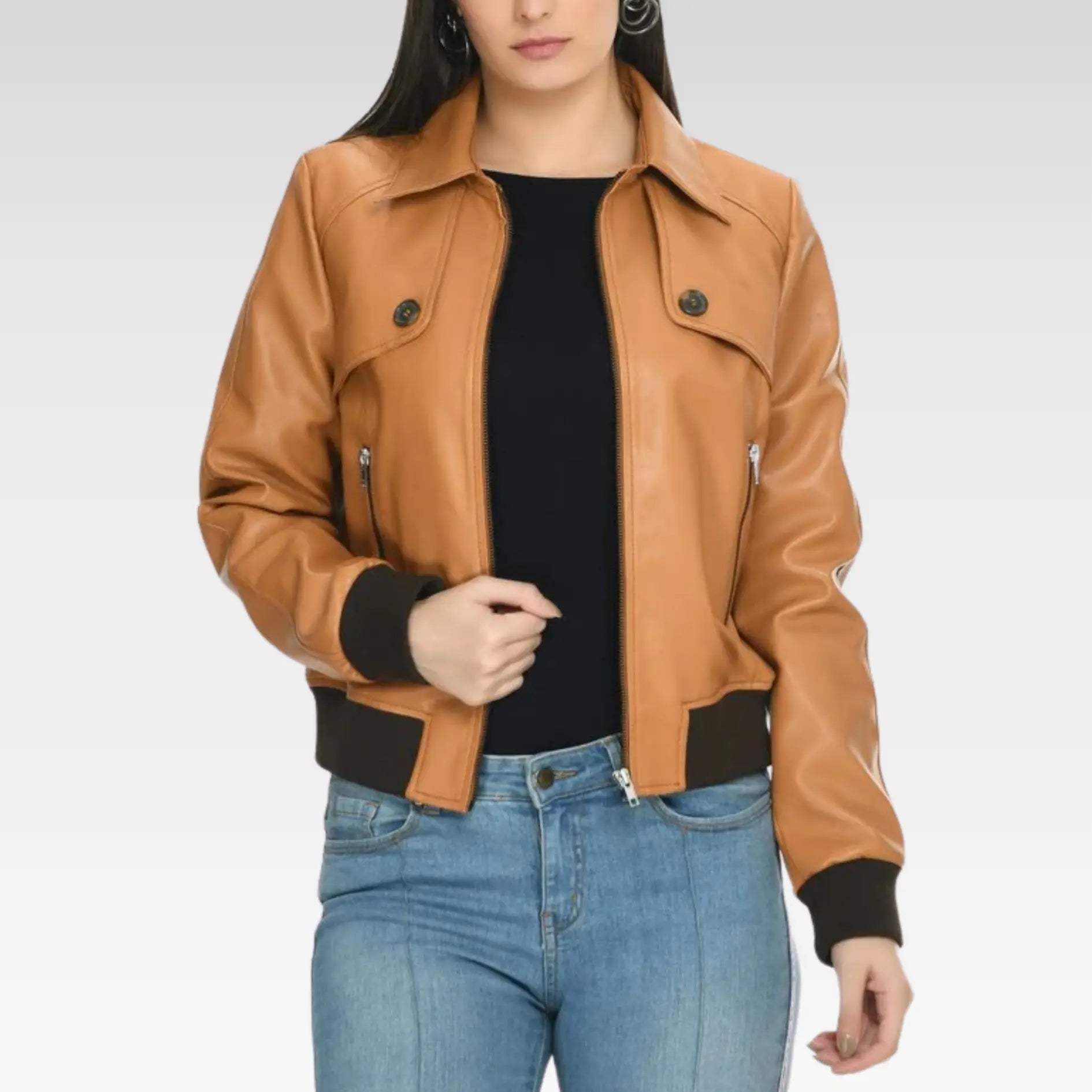 Women Leather Bomber Jacket By Bovshe