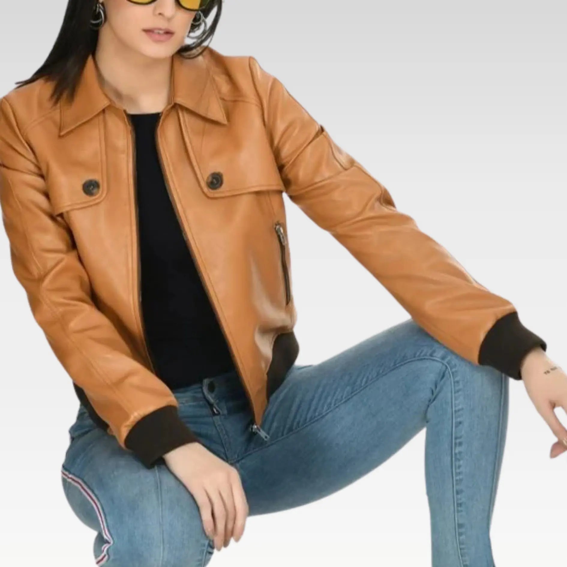 Women Leather Bomber Jacket By Bovshe