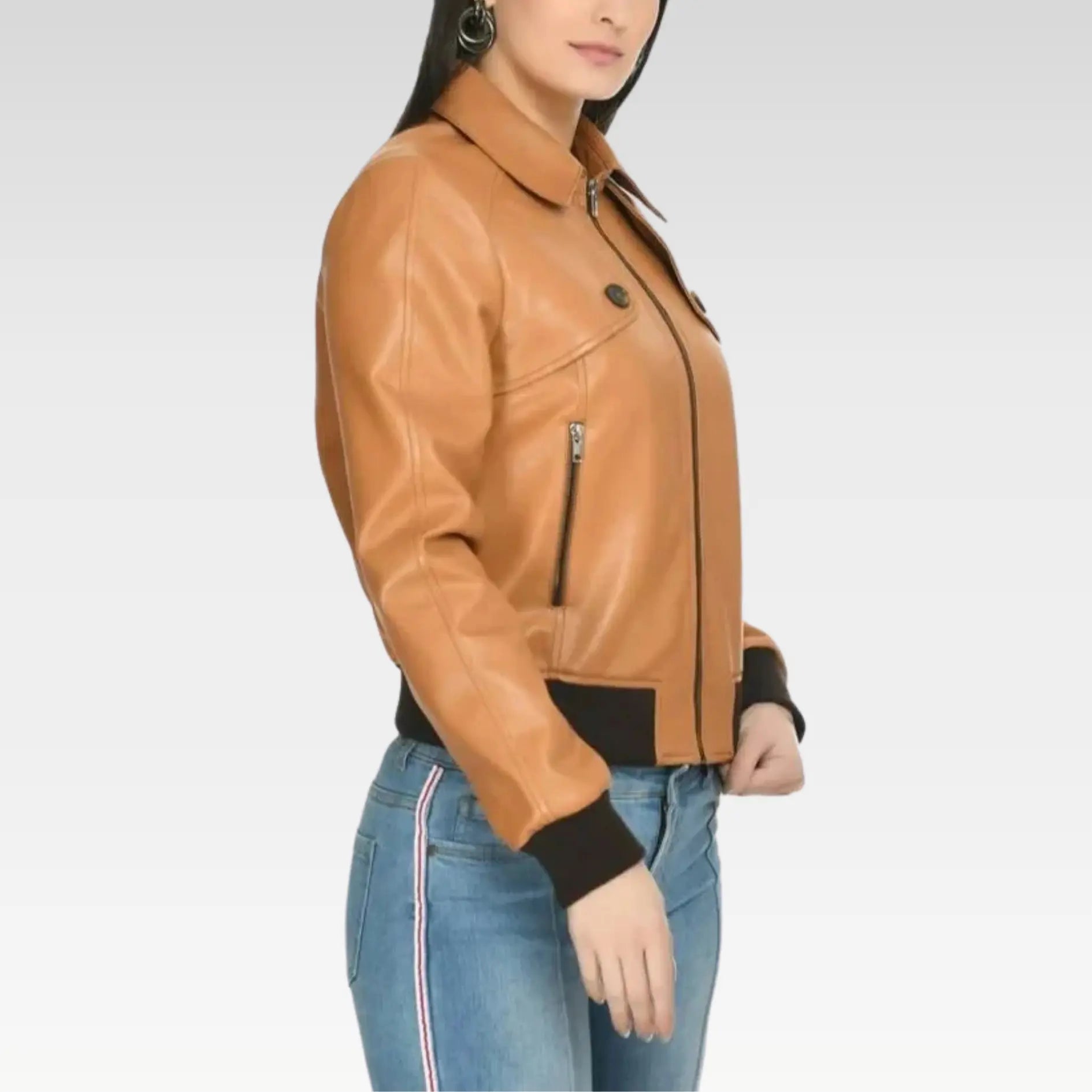 Women Leather Bomber Jacket By Bovshe
