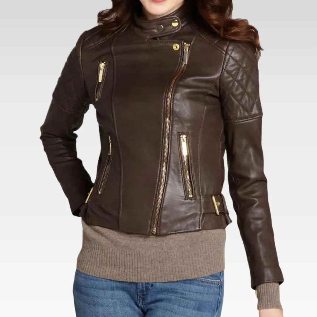 Women Real Lambskin Leather Biker Jacket