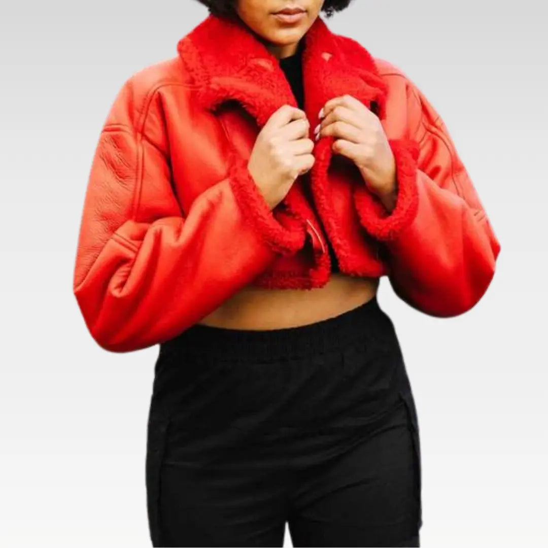 Women's Red Sheepskin B3 Aviator Bomber Jacket