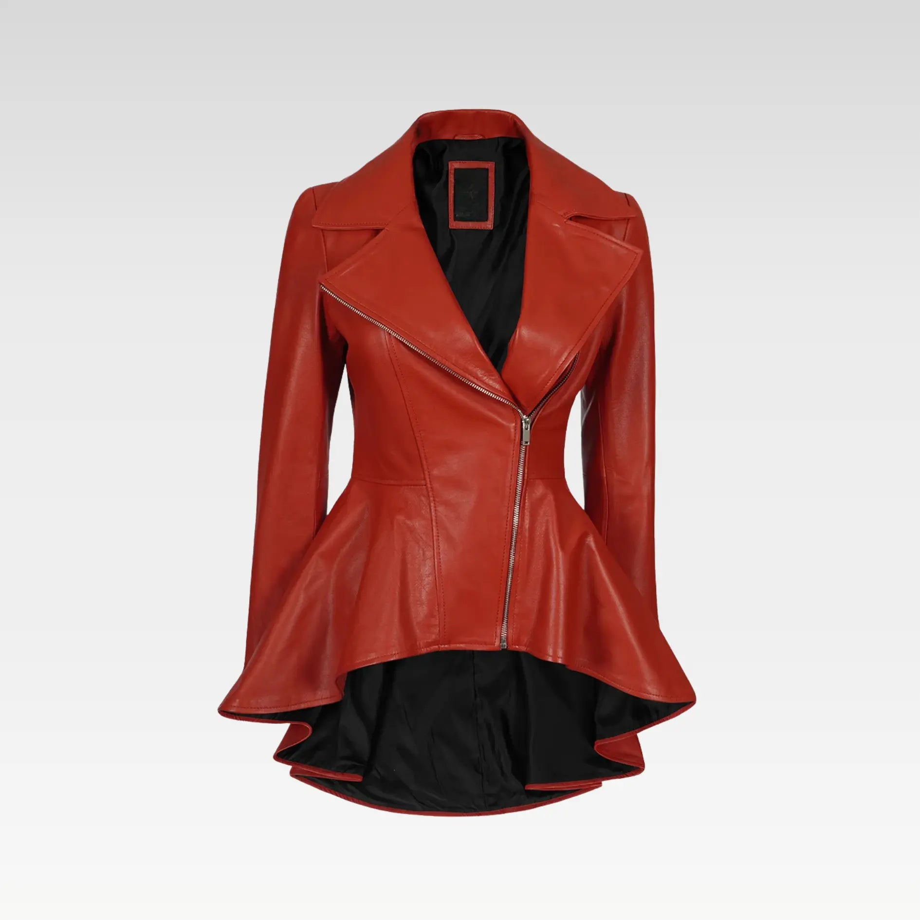 Women's Biker Style Red Leather Peplum Jacket
