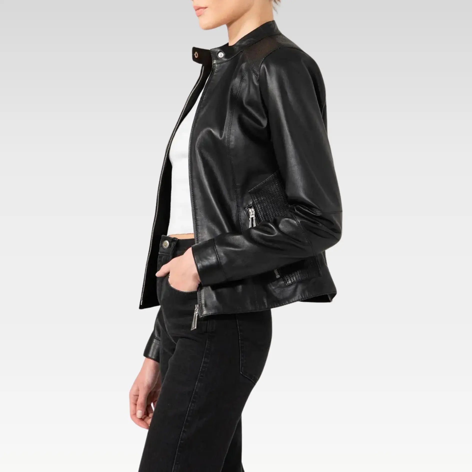 Women’s Casual Cafe Racer Leather Jacket