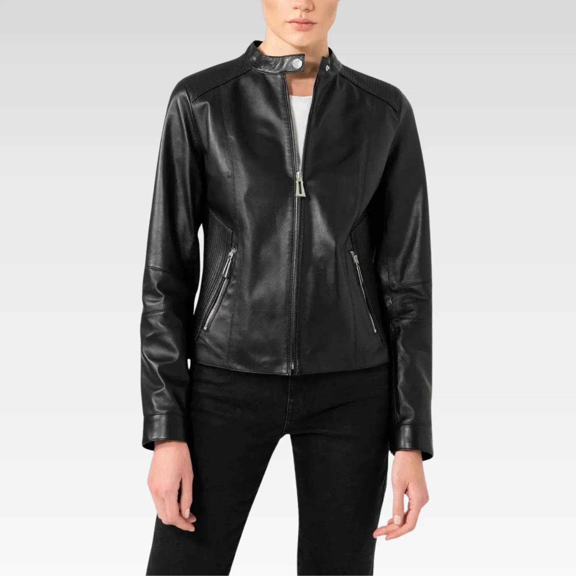 Women’s Casual Cafe Racer Leather Jacket