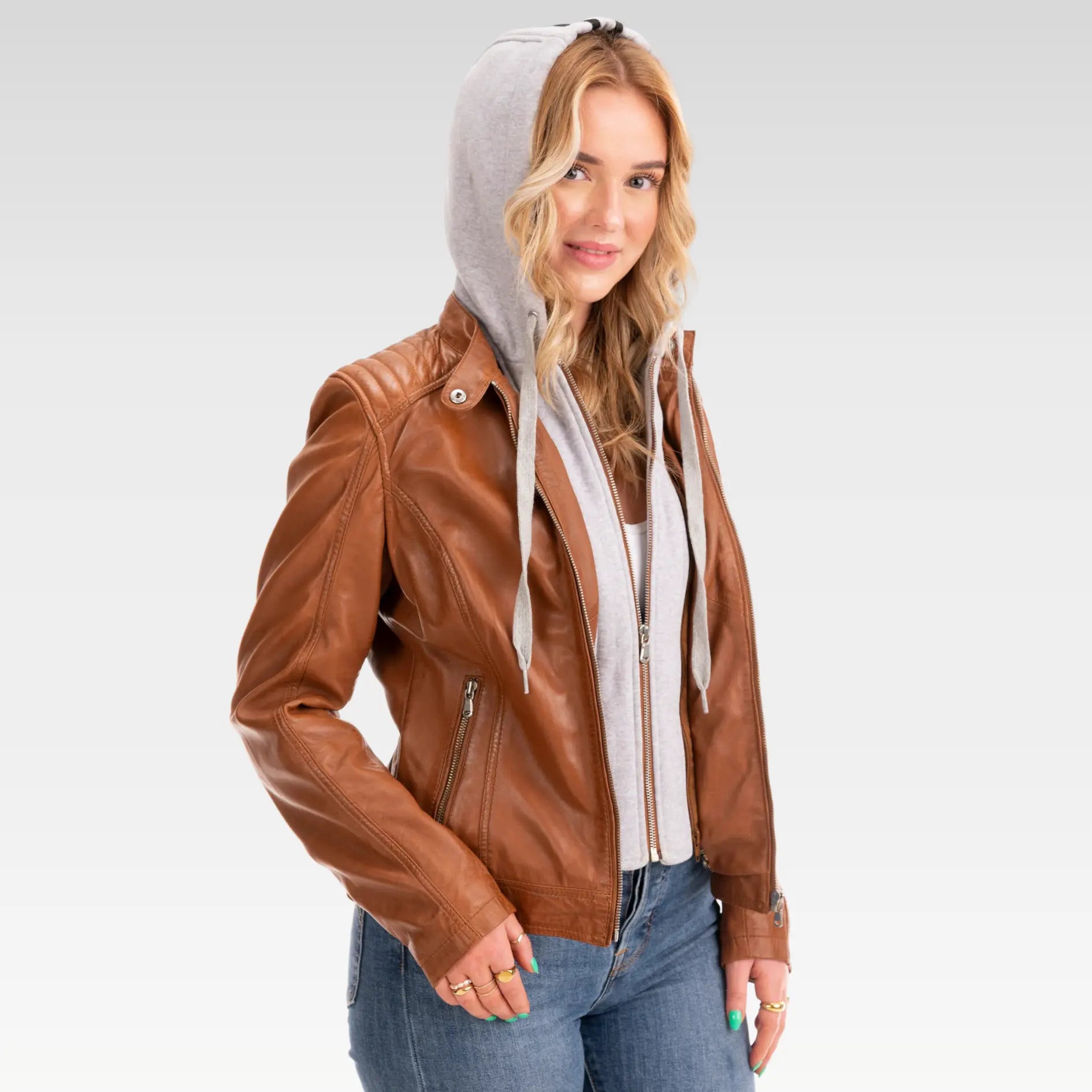Women's Diana Hood Leather Jacket