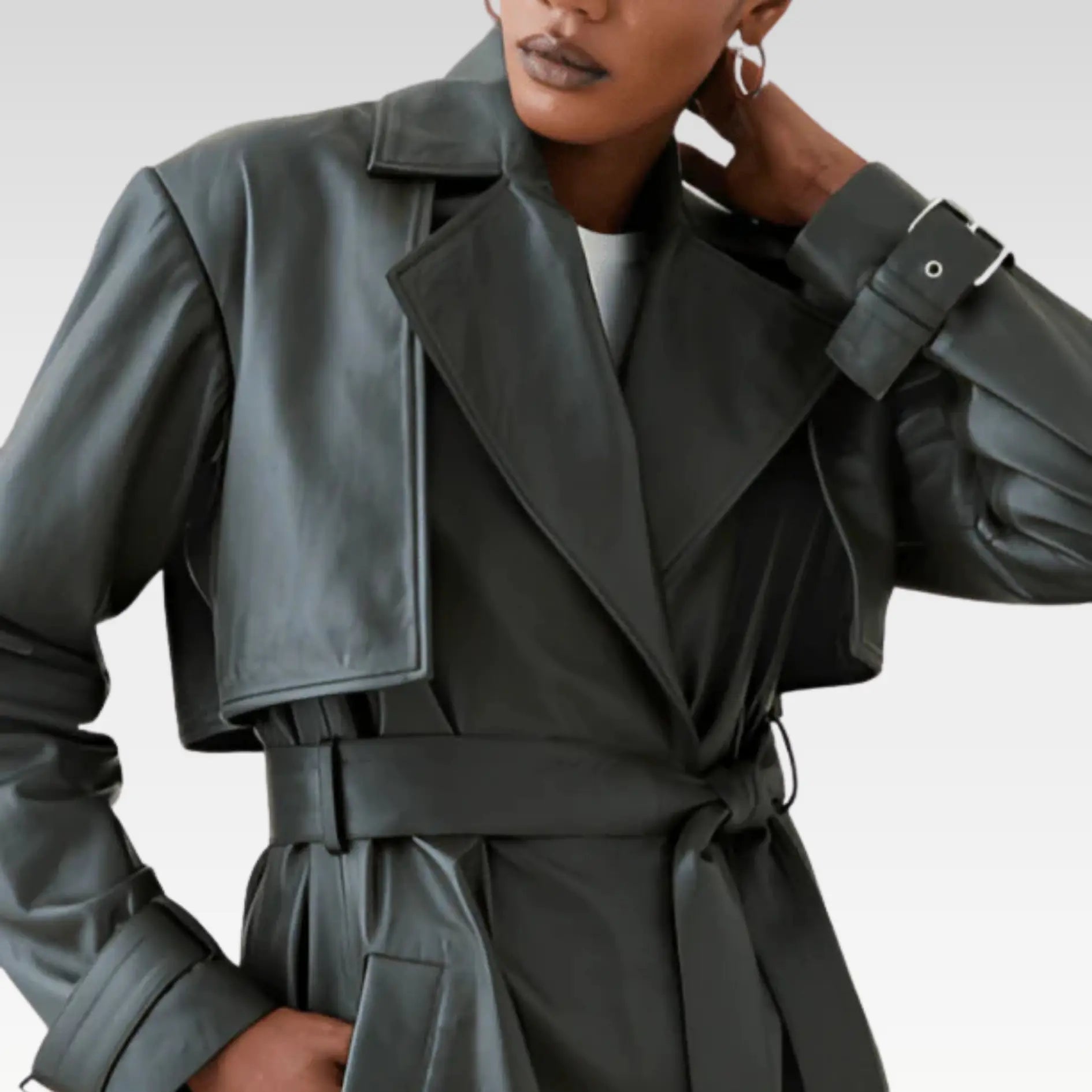 Women's Leather Trench Coat In Olive