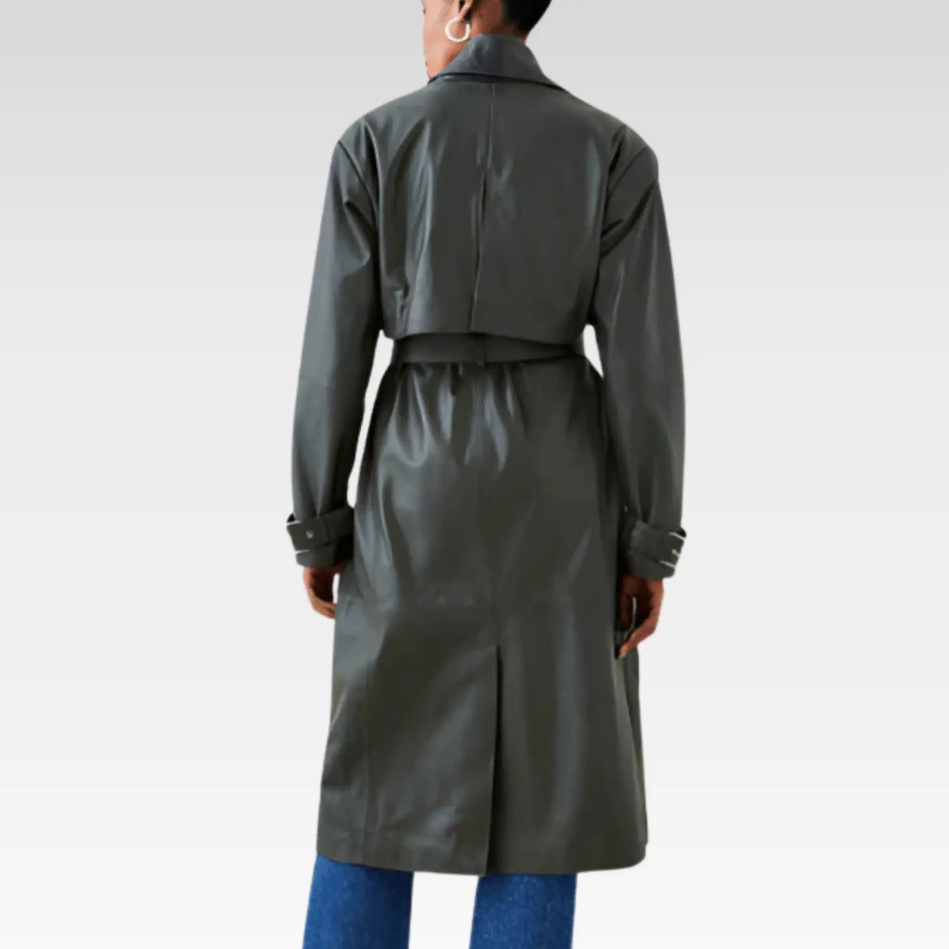 Women's Leather Trench Coat In Olive