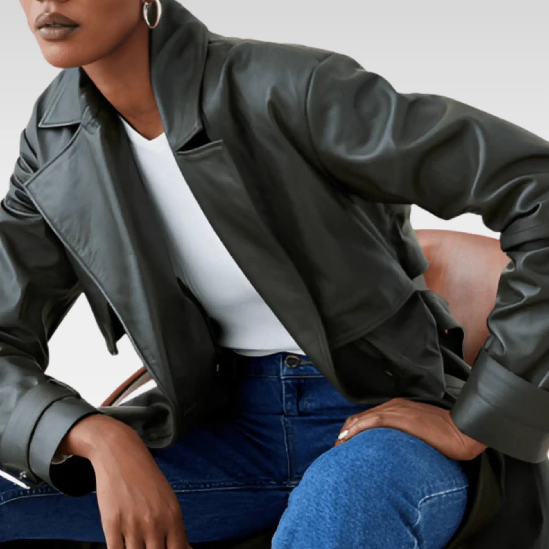 Women's Leather Trench Coat In Olive