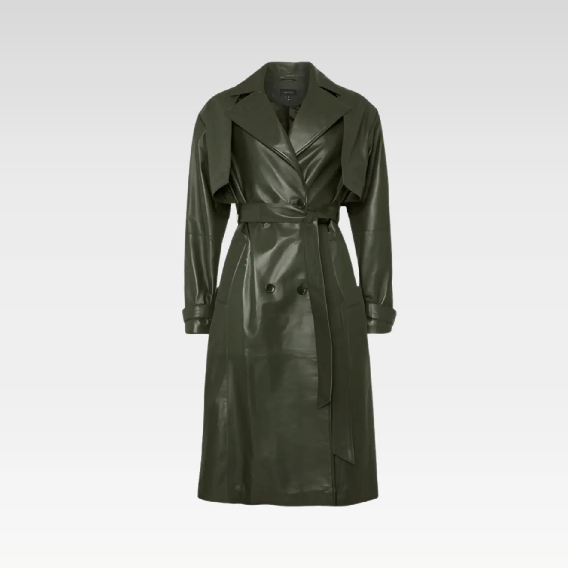 Women's Leather Trench Coat In Olive