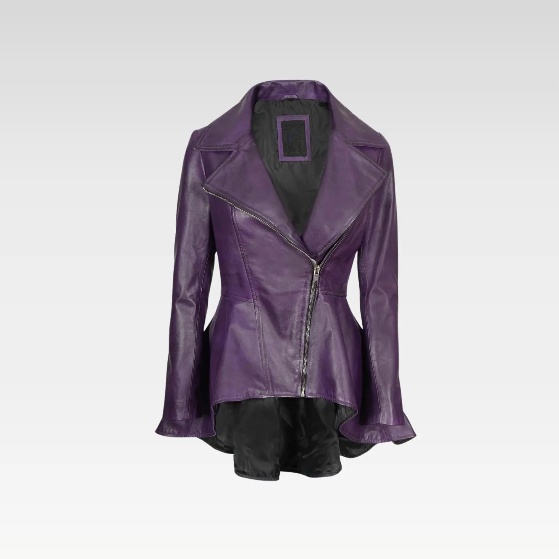 Women's Purple Asymmetrical Leather Peplum Jacket