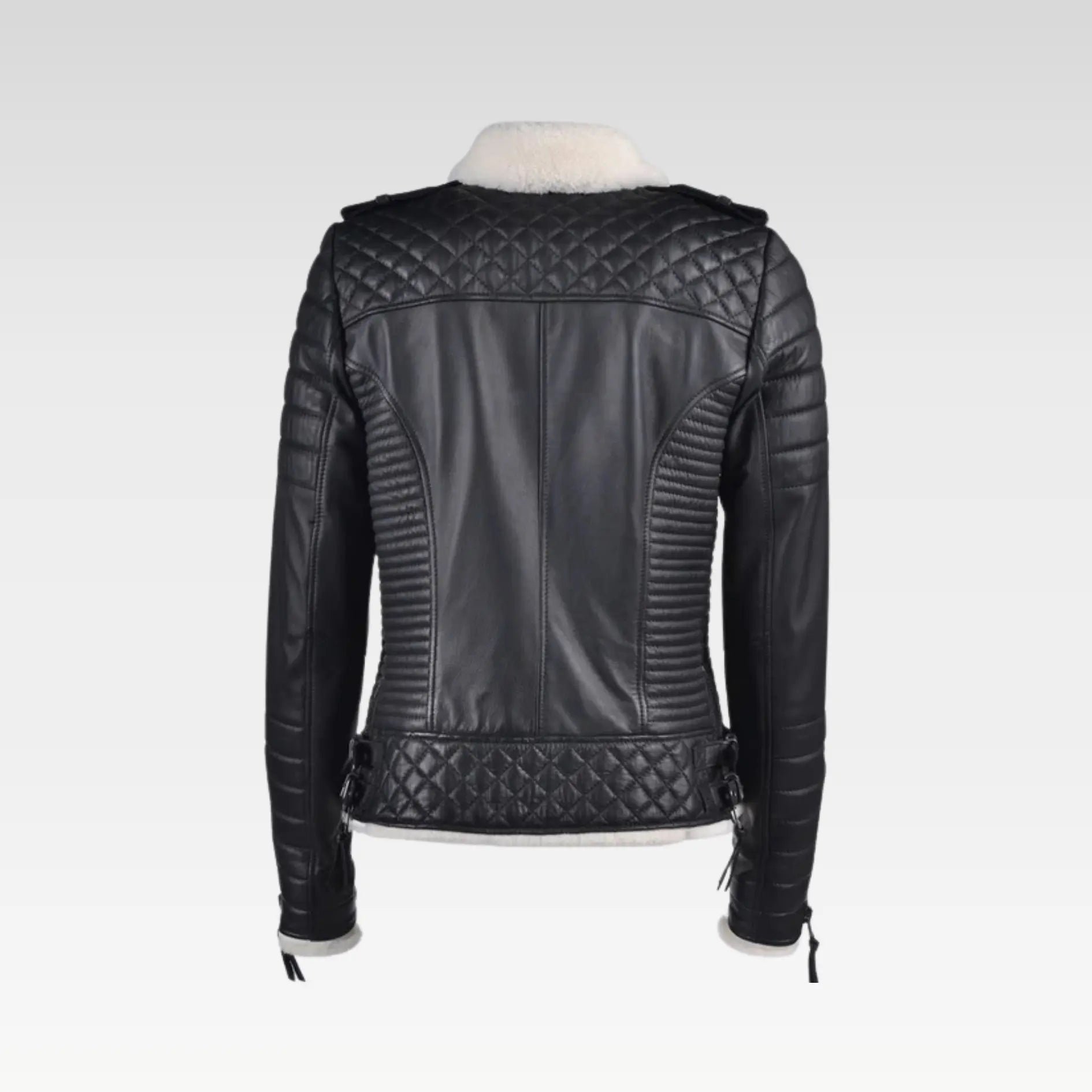 White Shearling Leather Biker Jacket