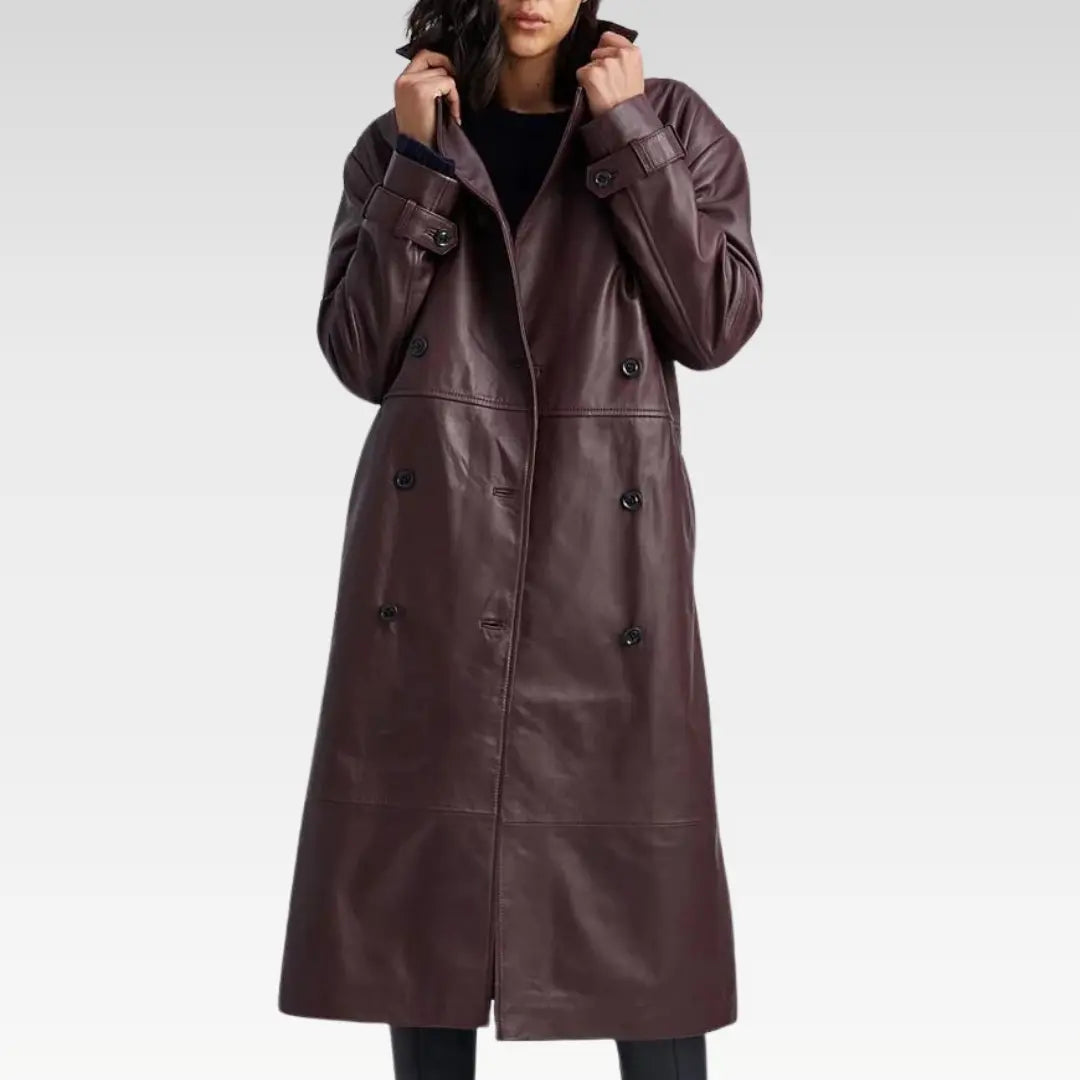Belle de Jour Merlot Leather Oversized Trench