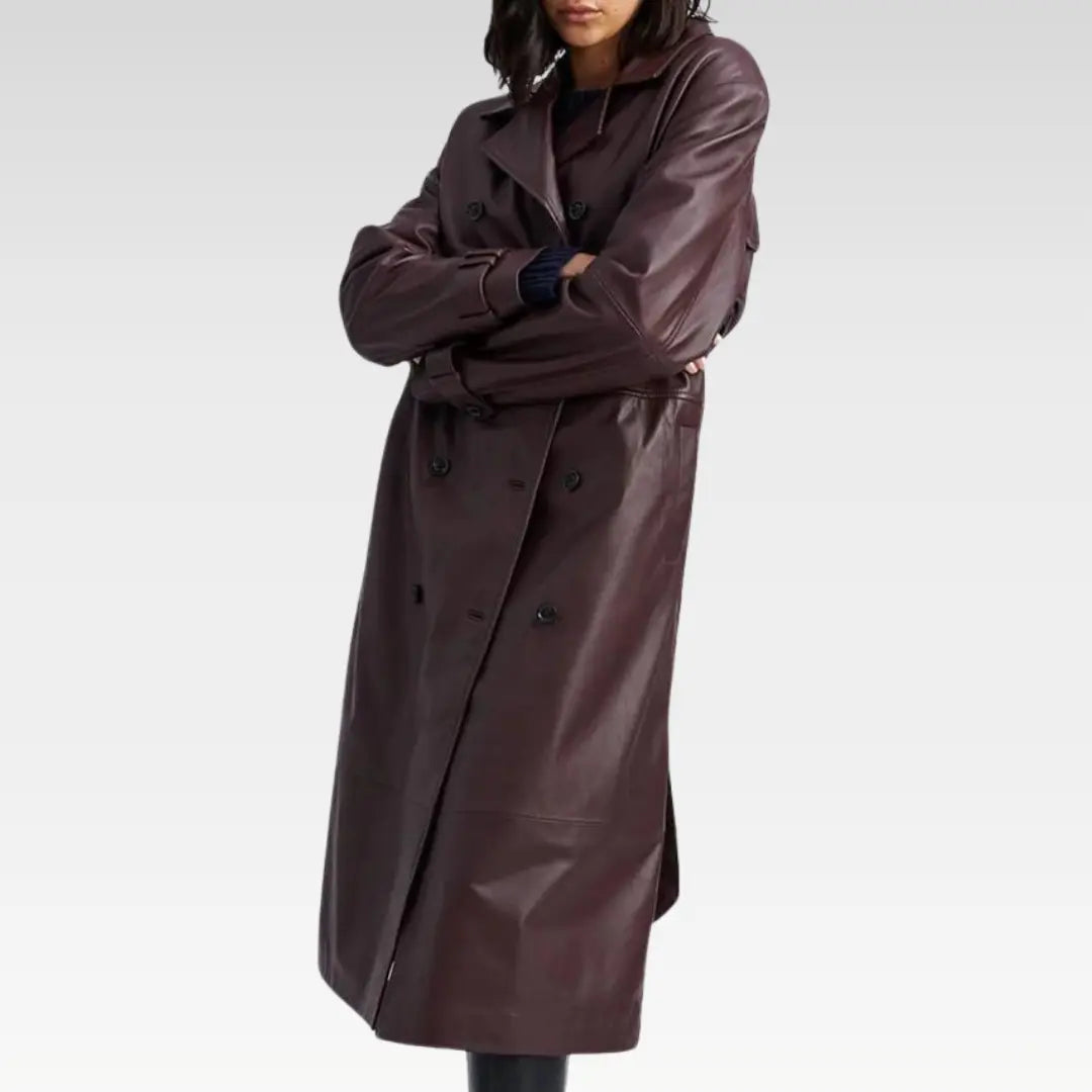 Belle de Jour Merlot Leather Oversized Trench - Image 3
