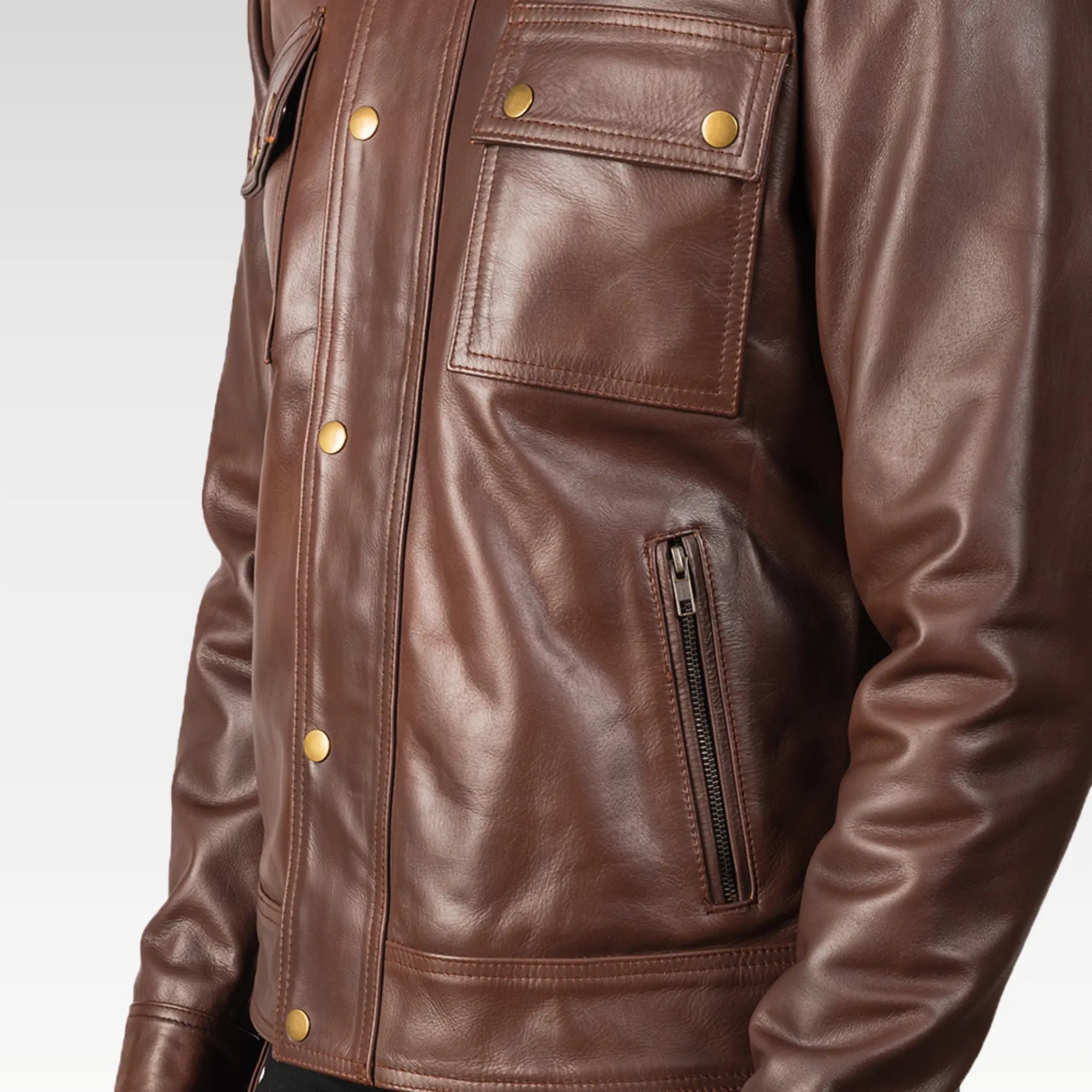 Darren Leather Biker Jacket - Image 5