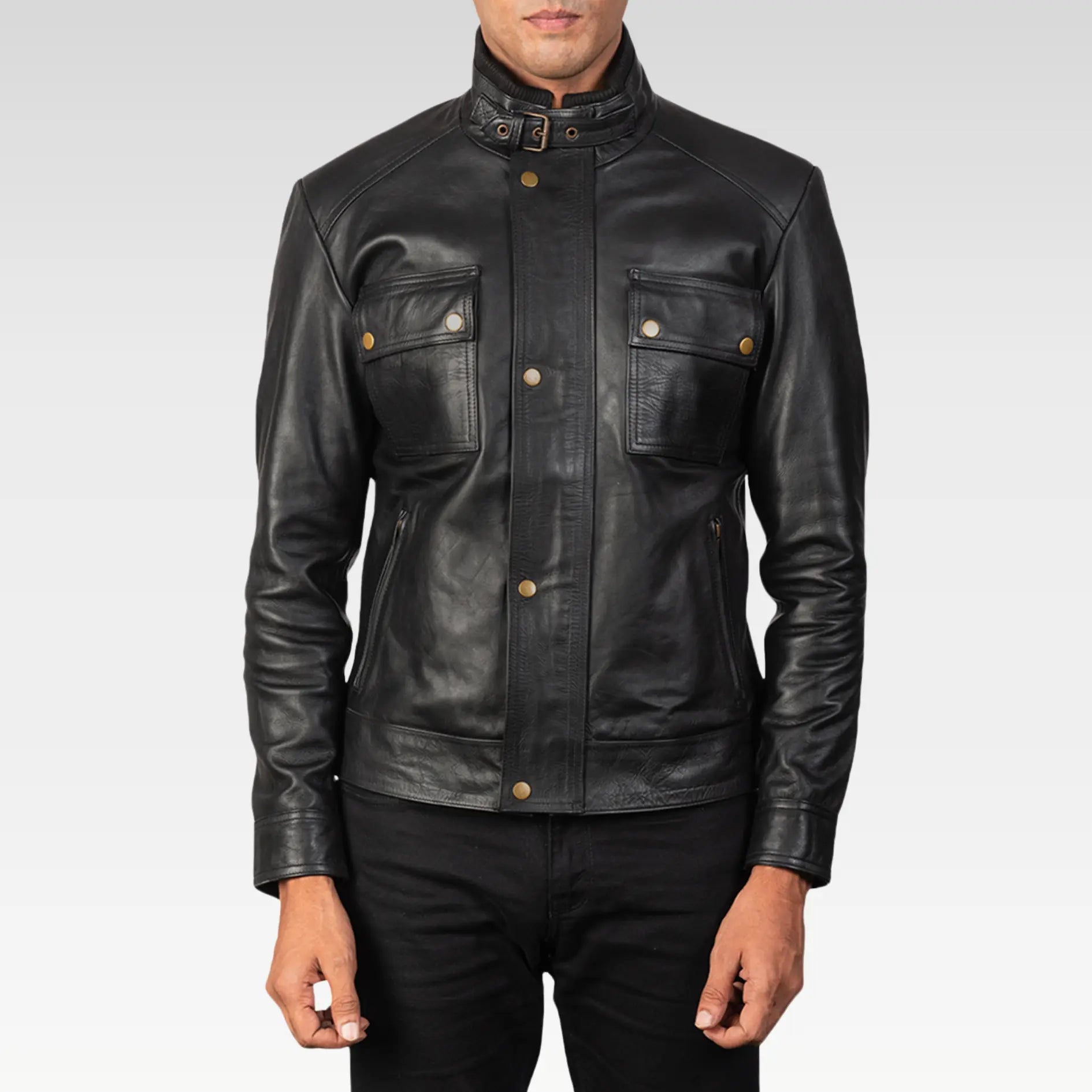Darren Leather Biker Jacket - Image 7