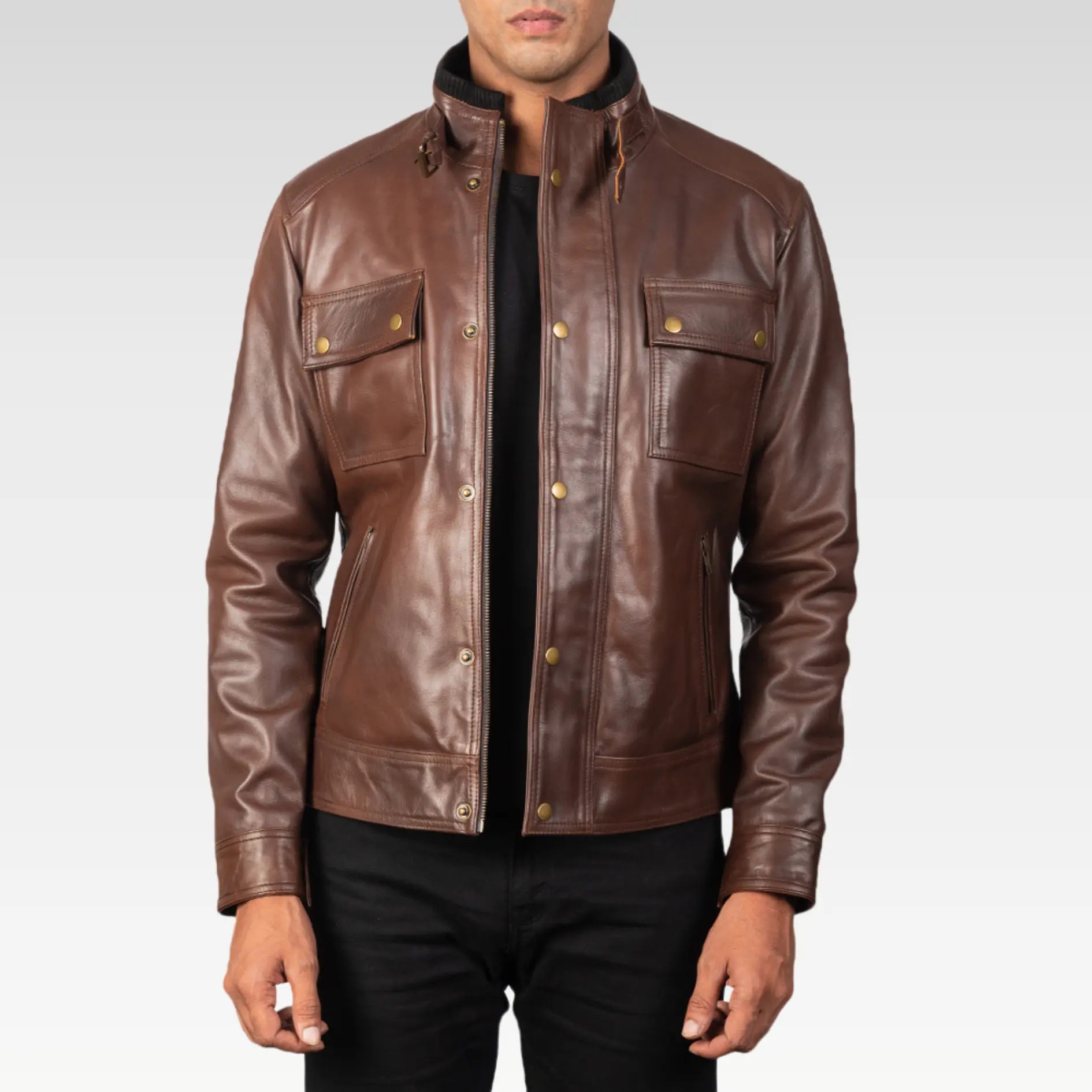 Darren Leather Biker Jacket - Image 4