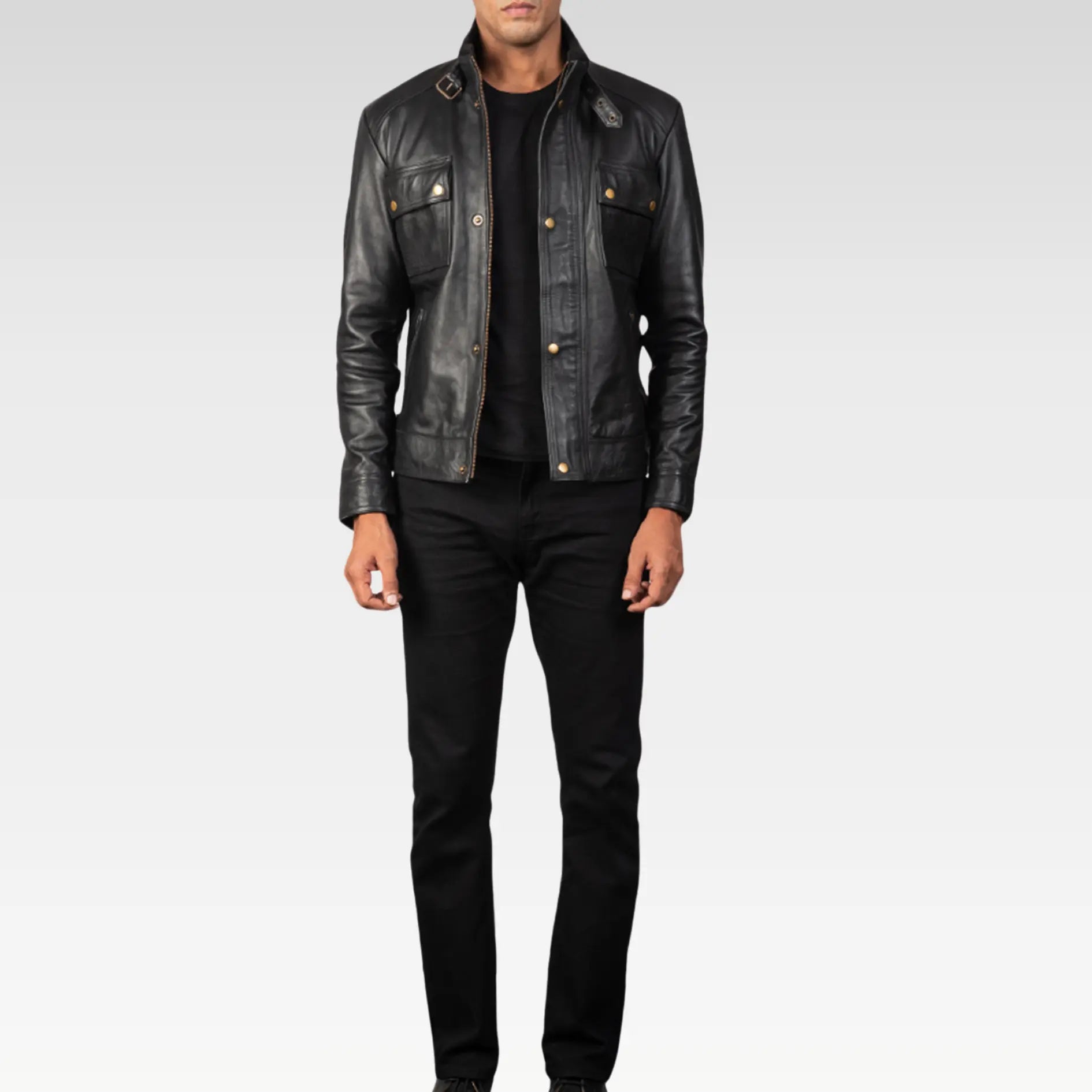 Darren Leather Biker Jacket - Image 9