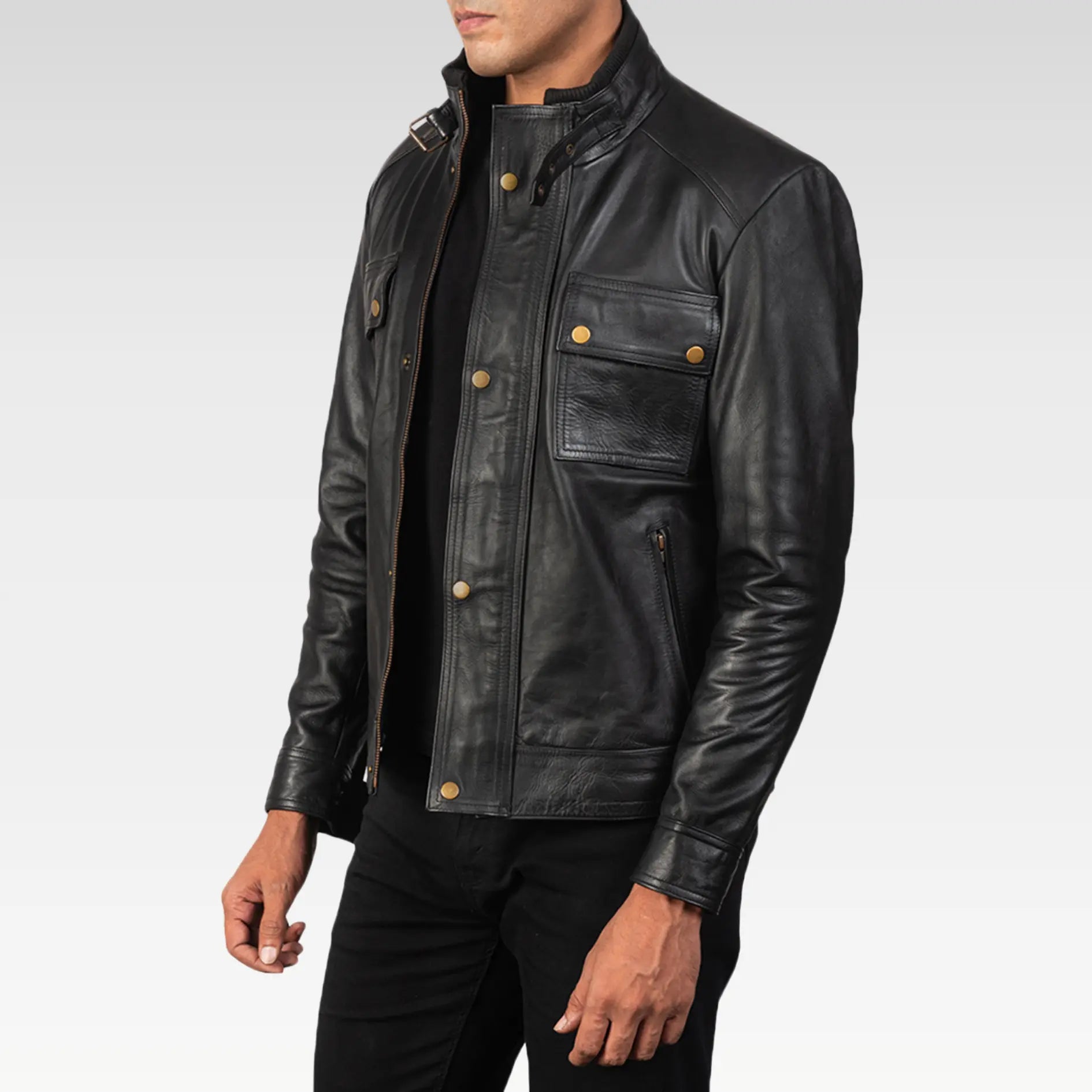 Darren Leather Biker Jacket - Image 8