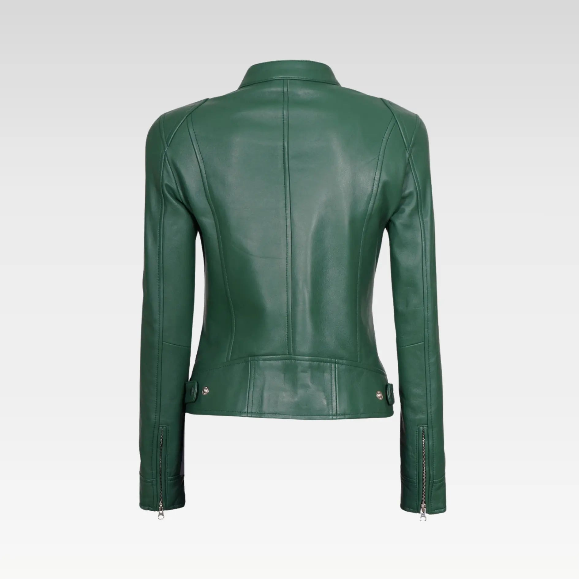 Dodge Women Green Motorcycle Cafe Racer Leather Jacket - Image 2