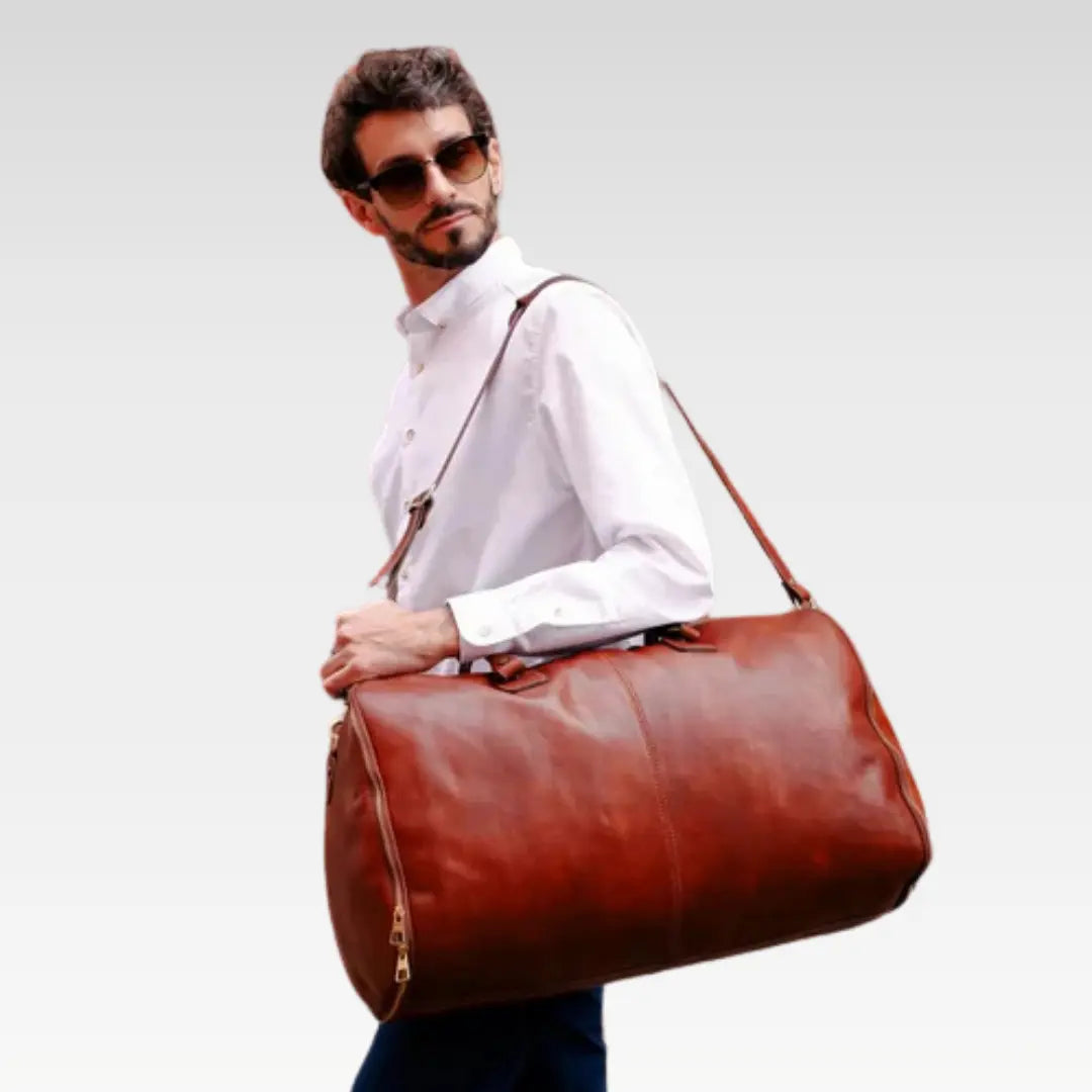 Full Grain Italian Leather Garment / Suit Duffel Bag - Image 6