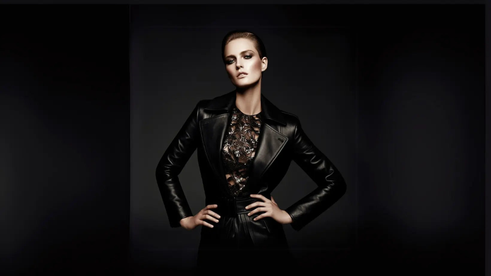 fit leather jacket on model