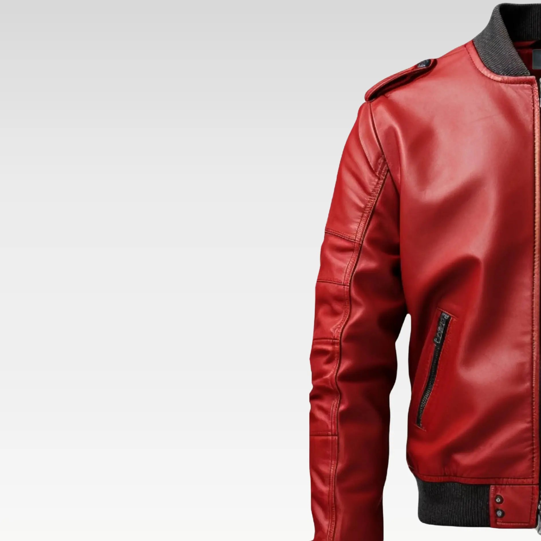 Men Stylish Red Bomber Leather Jacket - Image 3