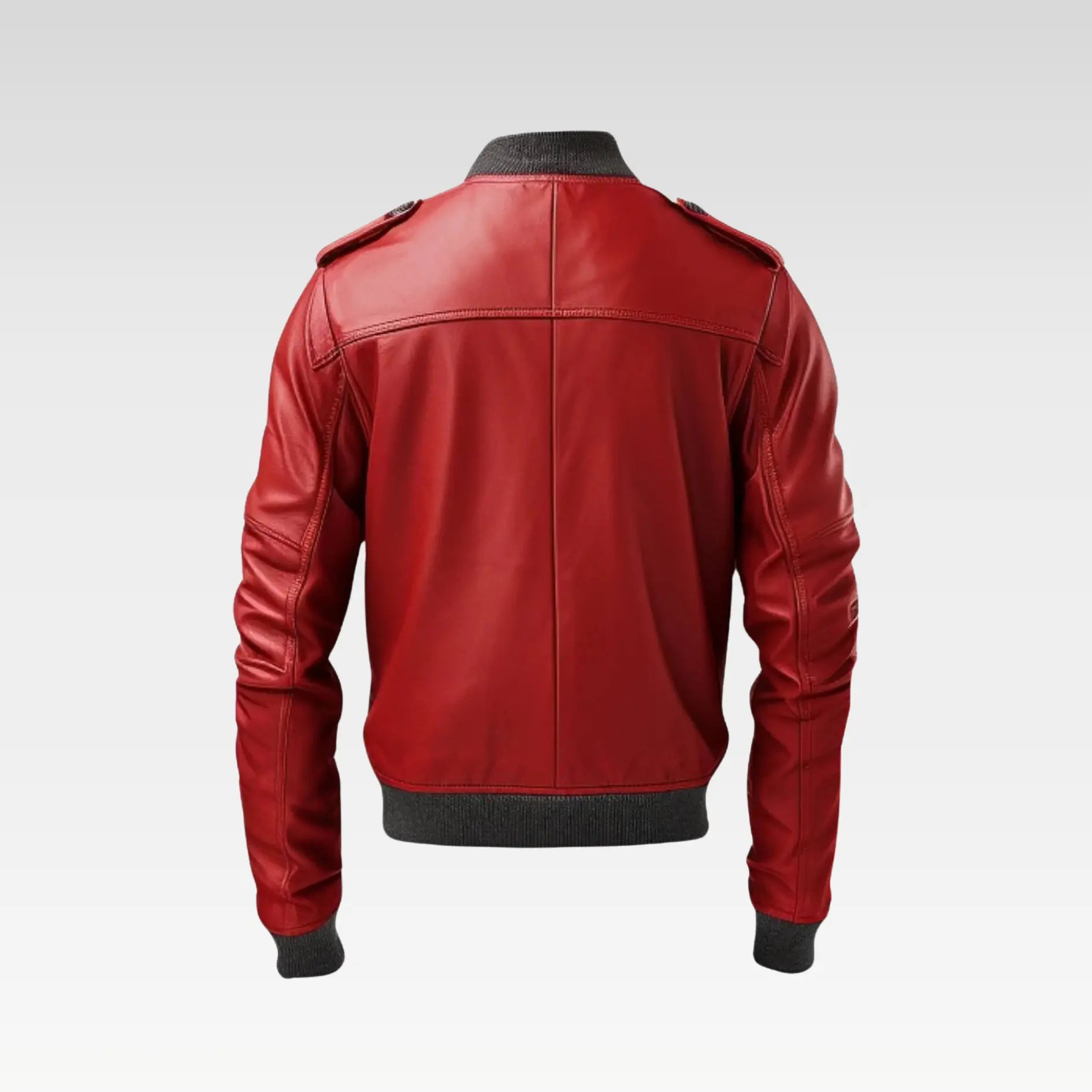 Men Stylish Red Bomber Leather Jacket - Image 2