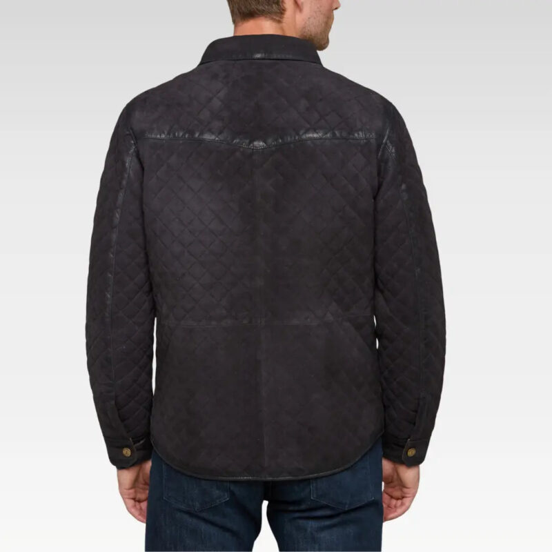 Rear view of the Monarch Waxed Suede Jacket showcasing the clean back panel, waxed suede texture, and structured fit.