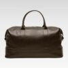 Front view of the Obsidian Premium Leather Duffle featuring structured shape, smooth zipper closure, and sturdy top handles for everyday use.