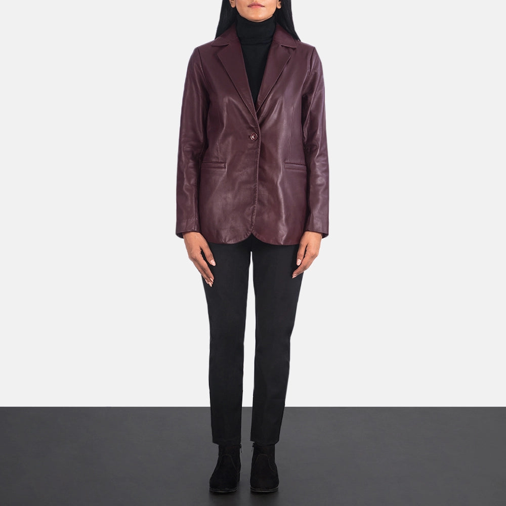 Norma Maroon Leather Blazer - Image 2