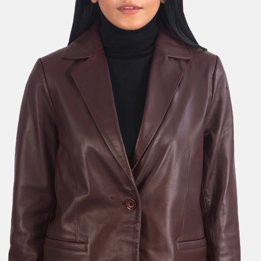 Norma Maroon Leather Blazer - Image 4
